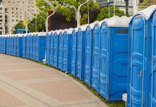 hygienic and sanitized portable restrooms for use at a charity race or marathon in Newtonville, MA